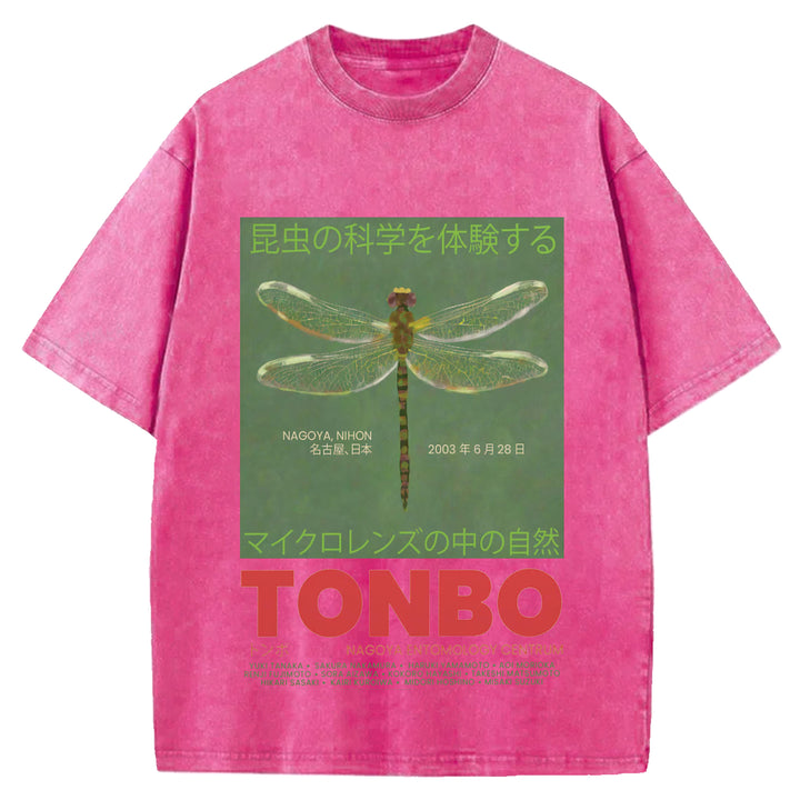 Dragonfly Delight Vintage Design Washed Crew Neck T-Shirt