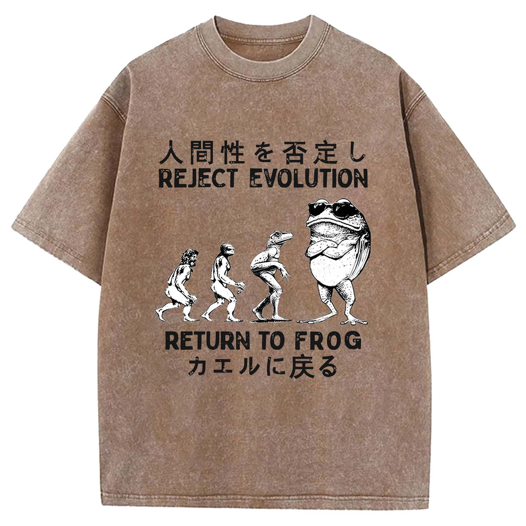 REJECT EVOLUTION RETURN TO FROG Washed Crew Neck T-Shirt