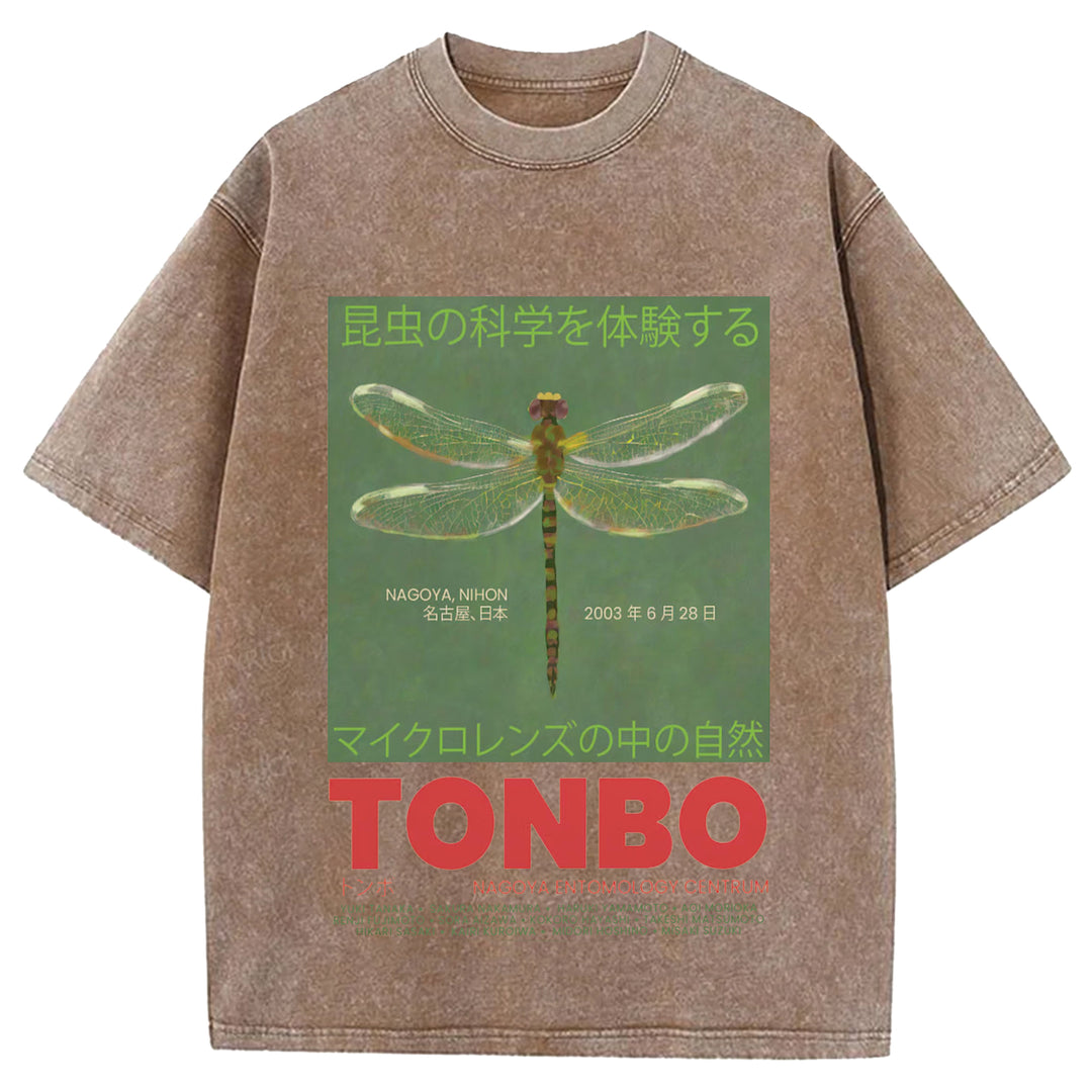 Dragonfly Delight Vintage Design Washed Crew Neck T-Shirt