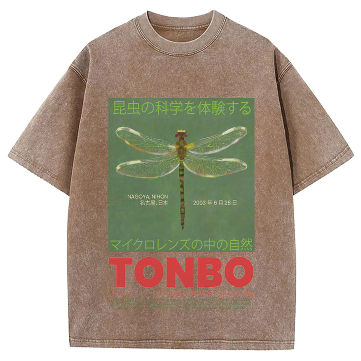 Dragonfly Delight Vintage Design Washed Crew Neck T-Shirt