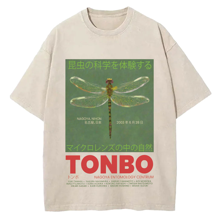Dragonfly Delight Vintage Design Washed Crew Neck T-Shirt