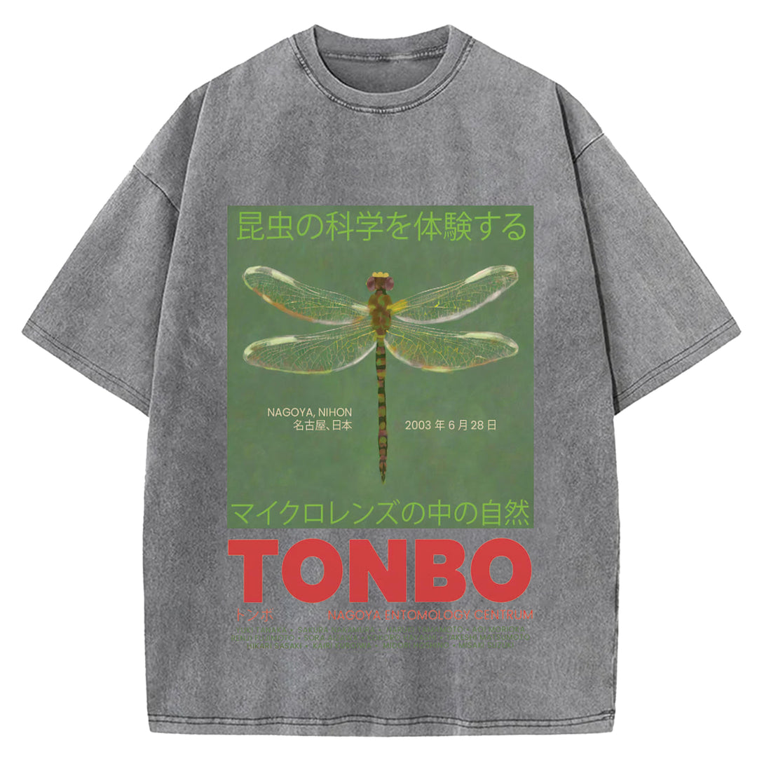 Dragonfly Delight Vintage Design Washed Crew Neck T-Shirt