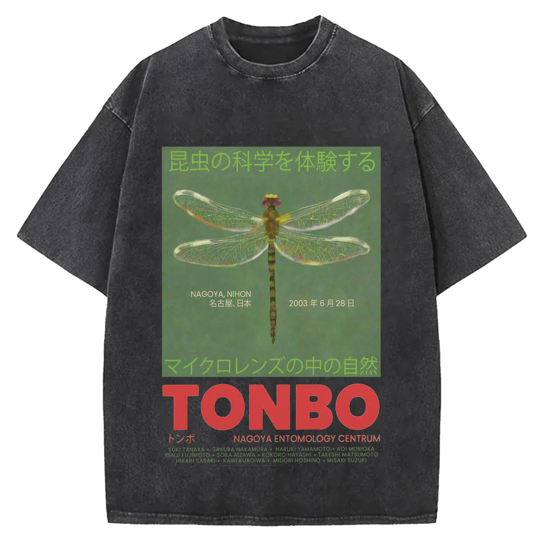 Dragonfly Delight Vintage Design Washed Crew Neck T-Shirt