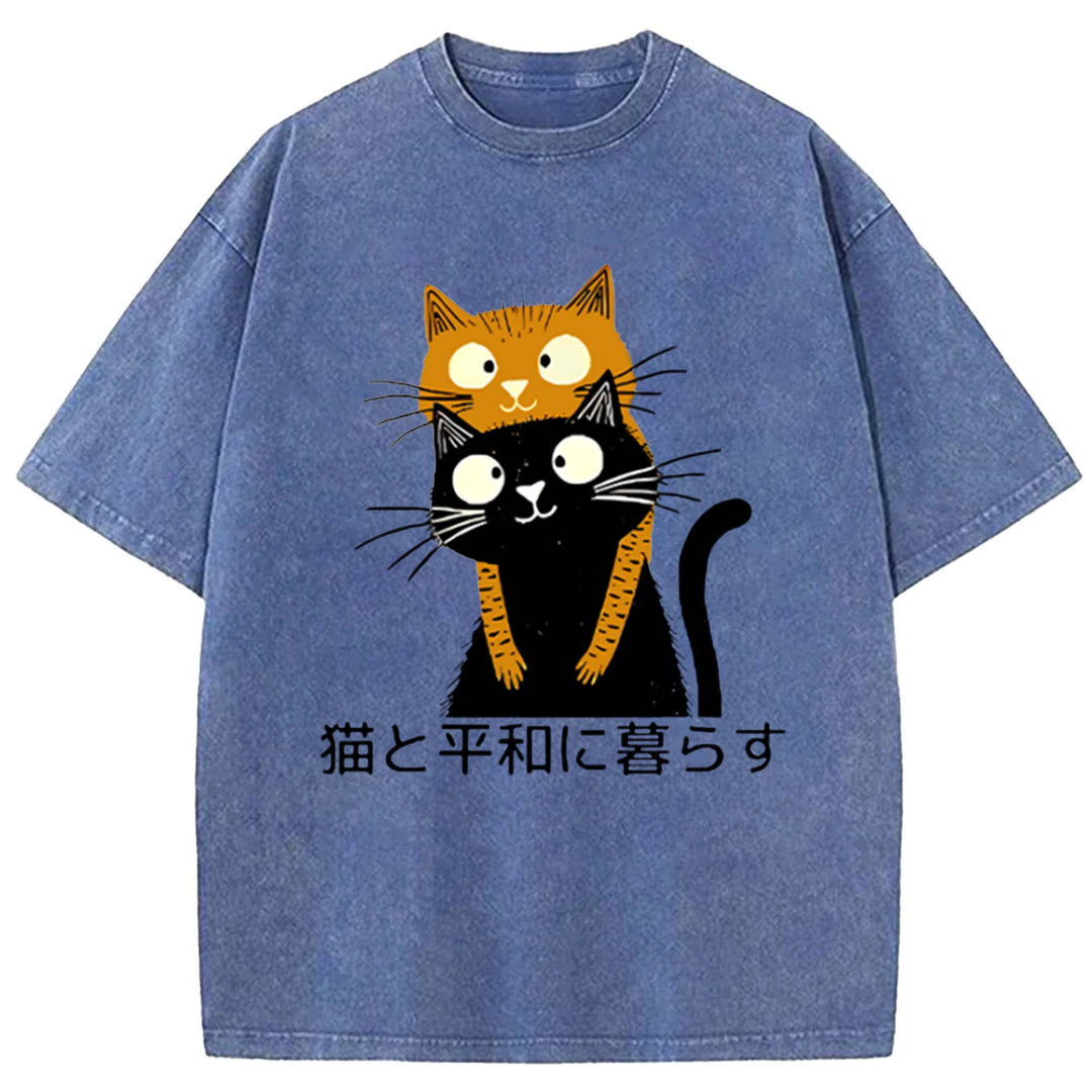 Peaceful Coexistence with Cats Washed Crew Neck T-Shirt