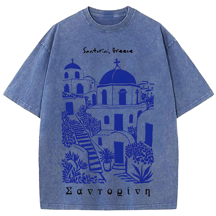 Santorini Greace Washed Crew Neck T-Shirt