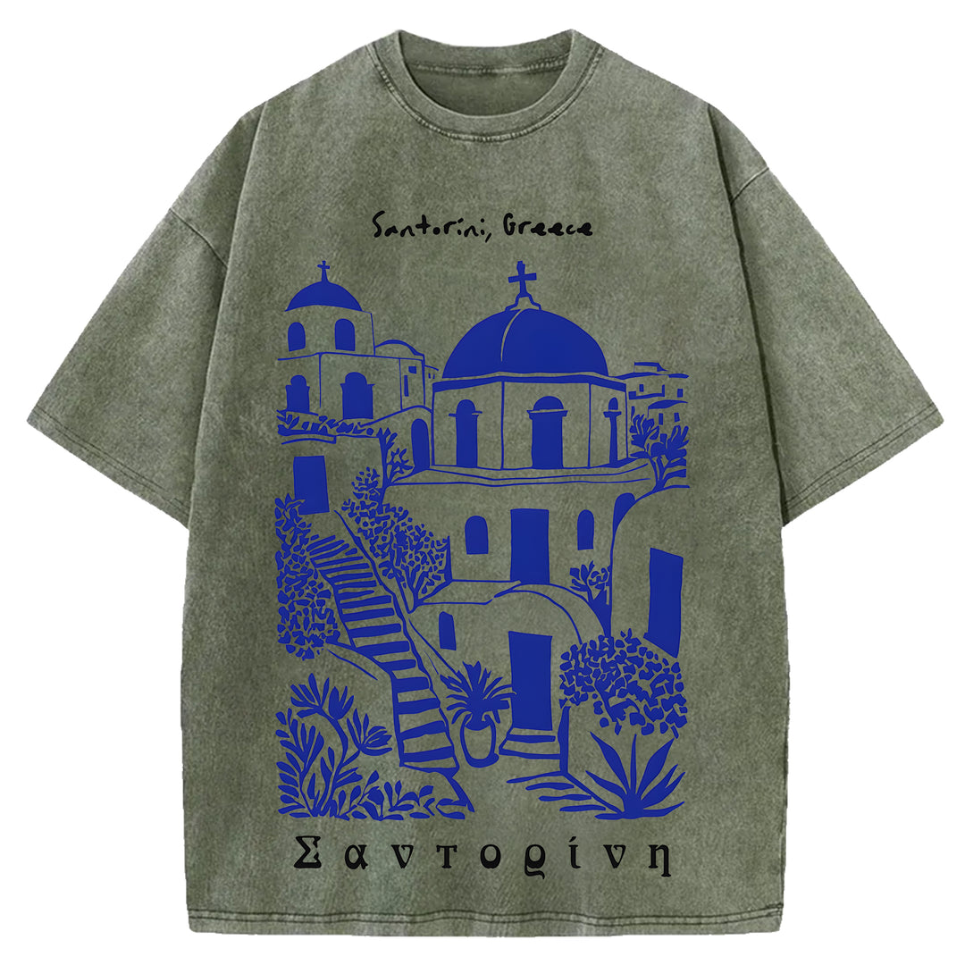 Santorini Greace Washed Crew Neck T-Shirt