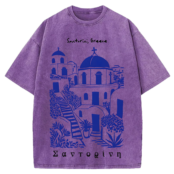 Santorini Greace Washed Crew Neck T-Shirt