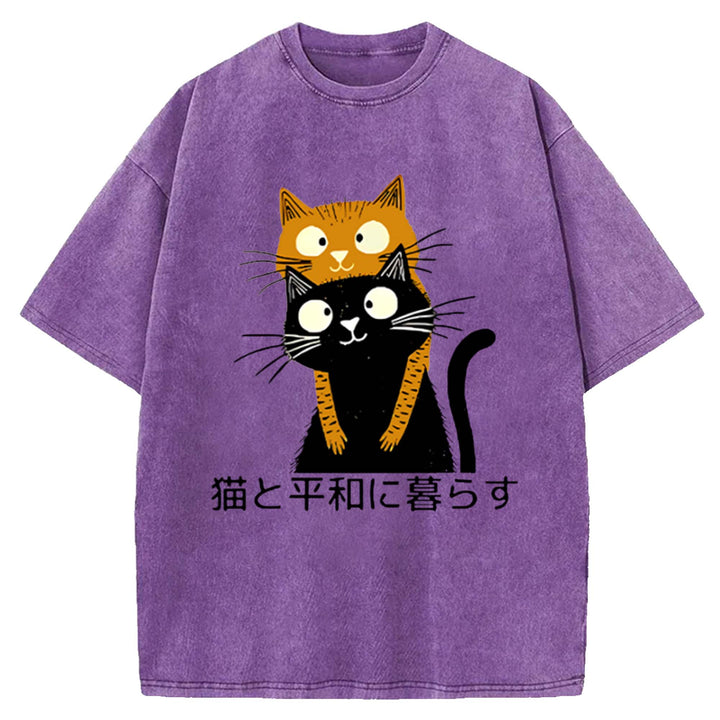 Peaceful Coexistence with Cats Washed Crew Neck T-Shirt