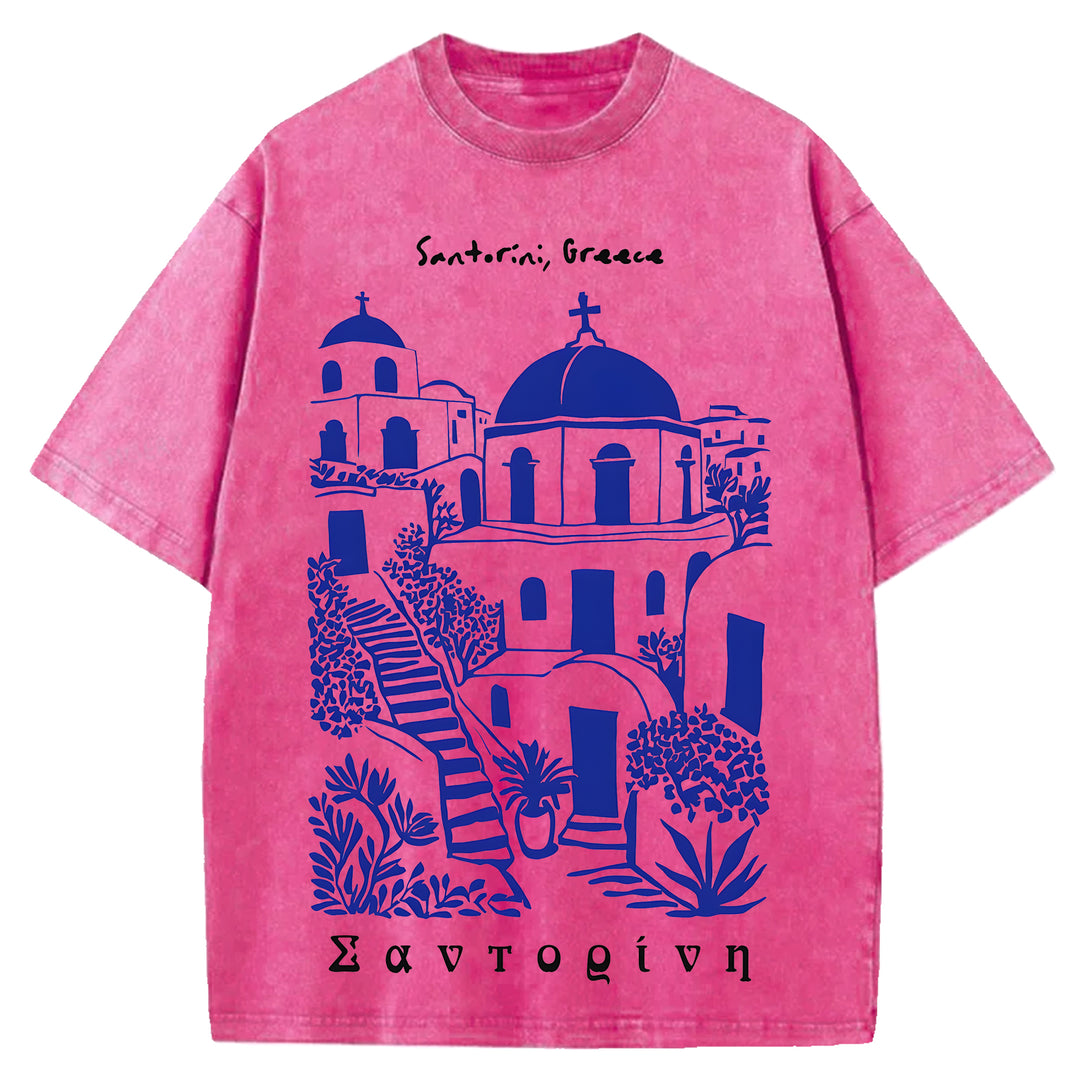 Santorini Greace Washed Crew Neck T-Shirt