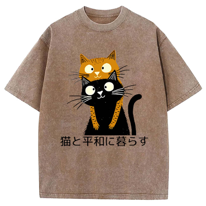 Peaceful Coexistence with Cats Washed Crew Neck T-Shirt