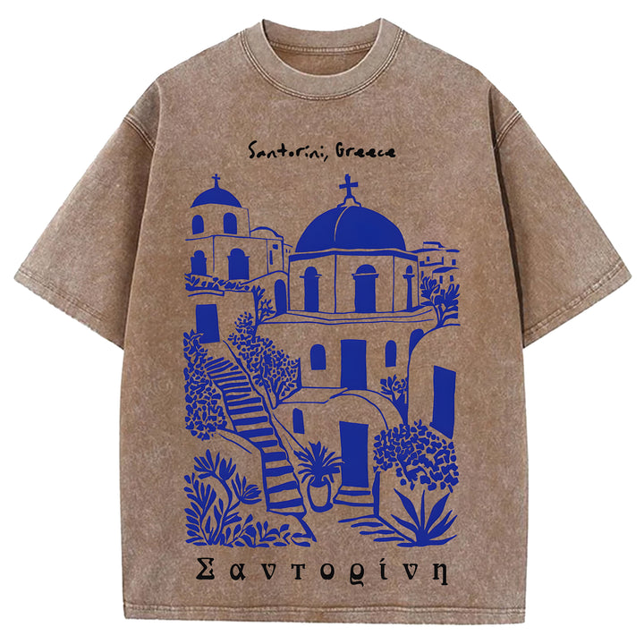 Santorini Greace Washed Crew Neck T-Shirt