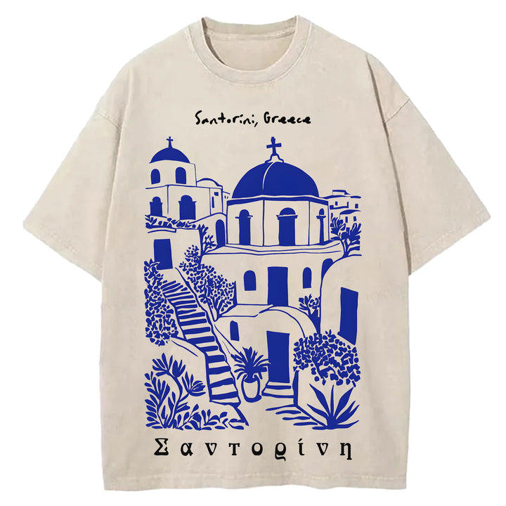 Santorini Greace Washed Crew Neck T-Shirt