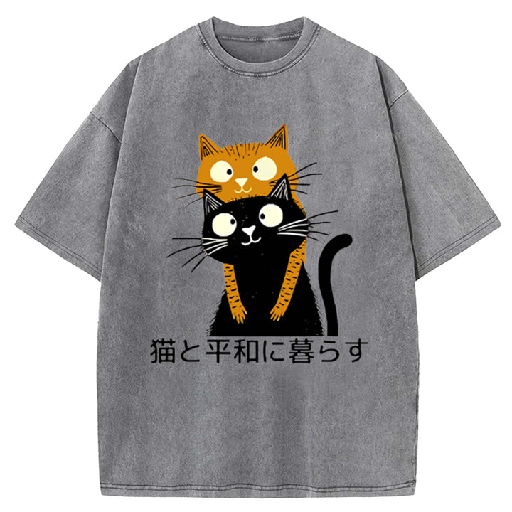 Peaceful Coexistence with Cats Washed Crew Neck T-Shirt