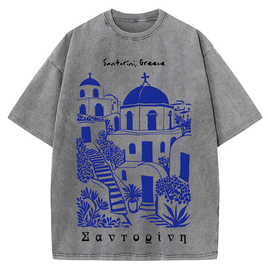 Santorini Greace Washed Crew Neck T-Shirt