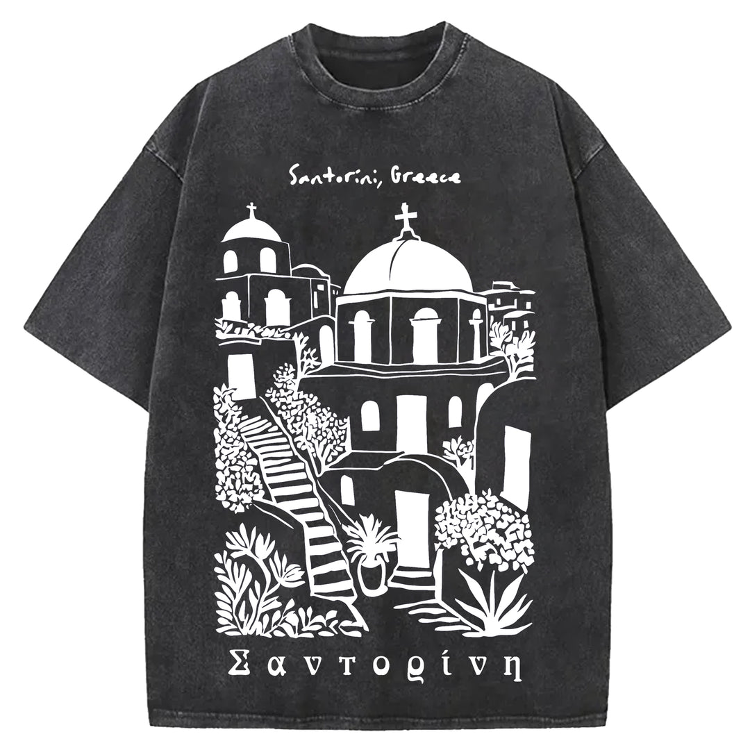 Santorini Greace Washed Crew Neck T-Shirt