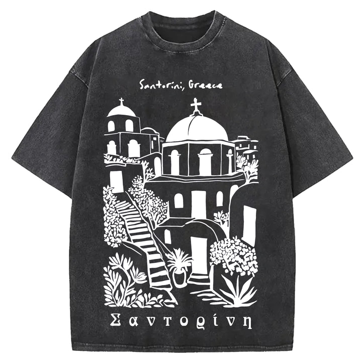 Santorini Greace Washed Crew Neck T-Shirt