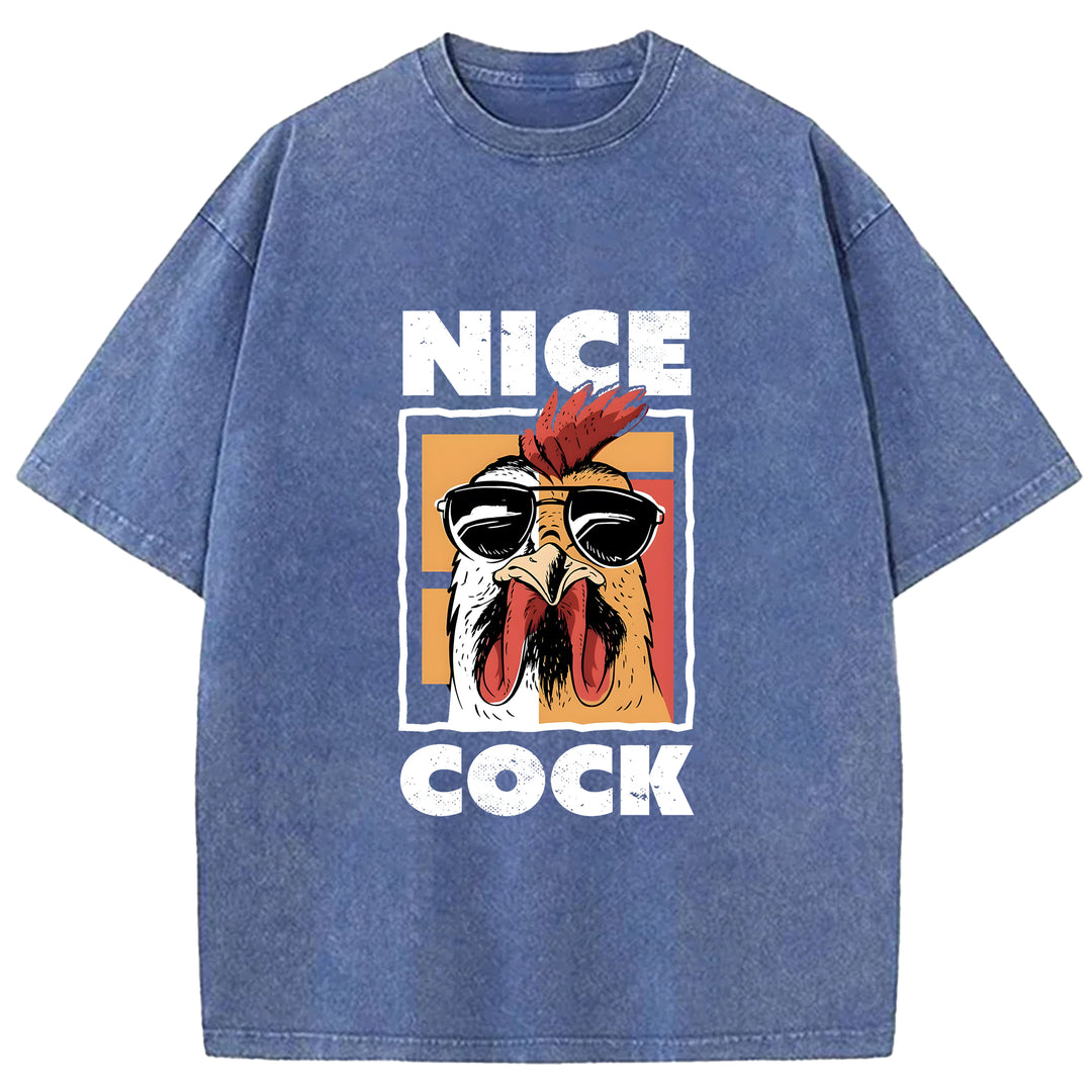 Nice Cock Chicken Washed Crew Neck T-Shirt