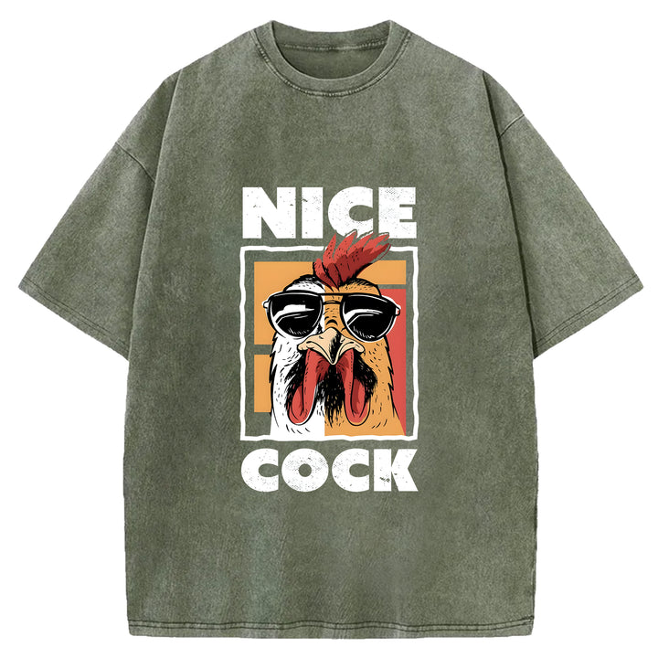 Nice Cock Chicken Washed Crew Neck T-Shirt