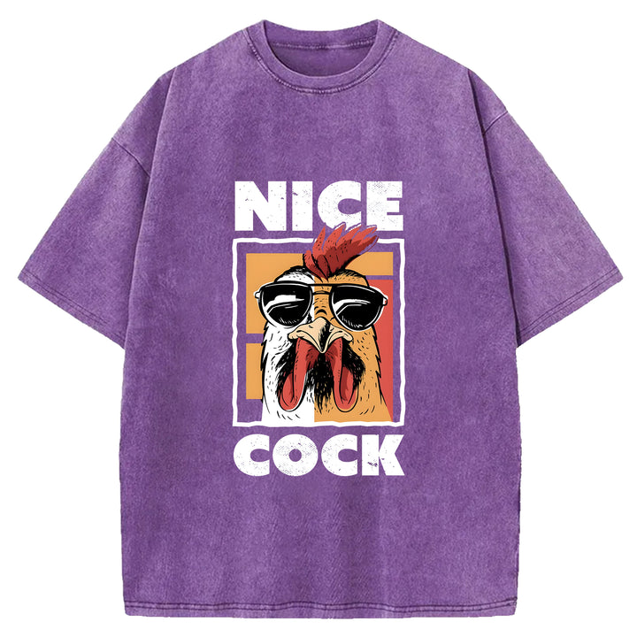 Nice Cock Chicken Washed Crew Neck T-Shirt