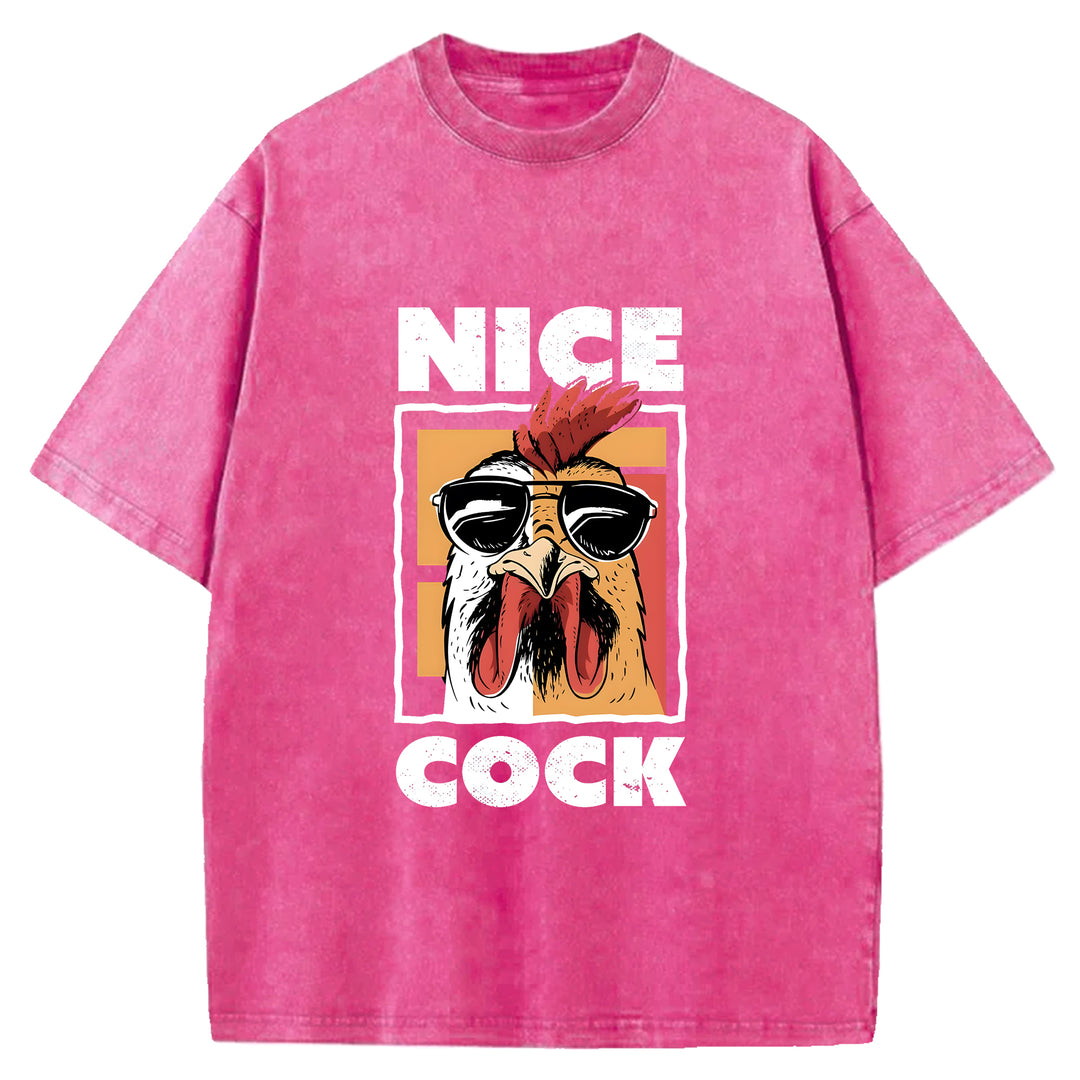 Nice Cock Chicken Washed Crew Neck T-Shirt