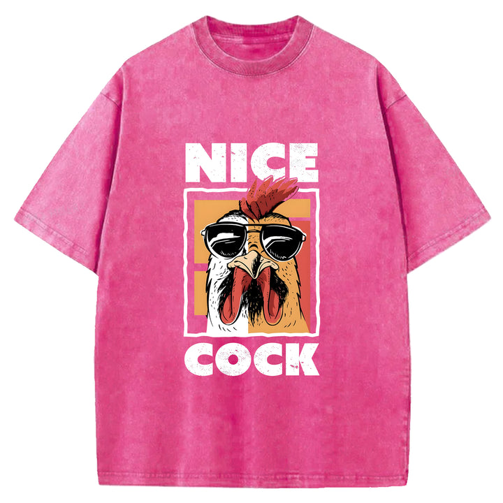 Nice Cock Chicken Washed Crew Neck T-Shirt