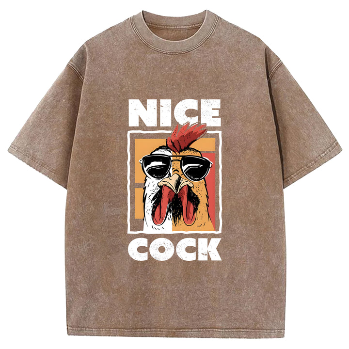 Nice Cock Chicken Washed Crew Neck T-Shirt