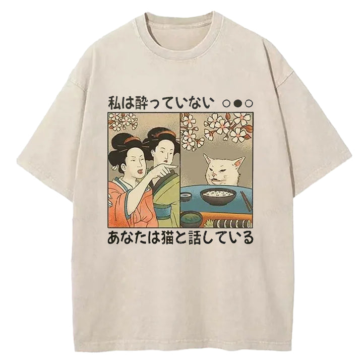 You're Talking To A Cat Washed Crew Neck T-shirt