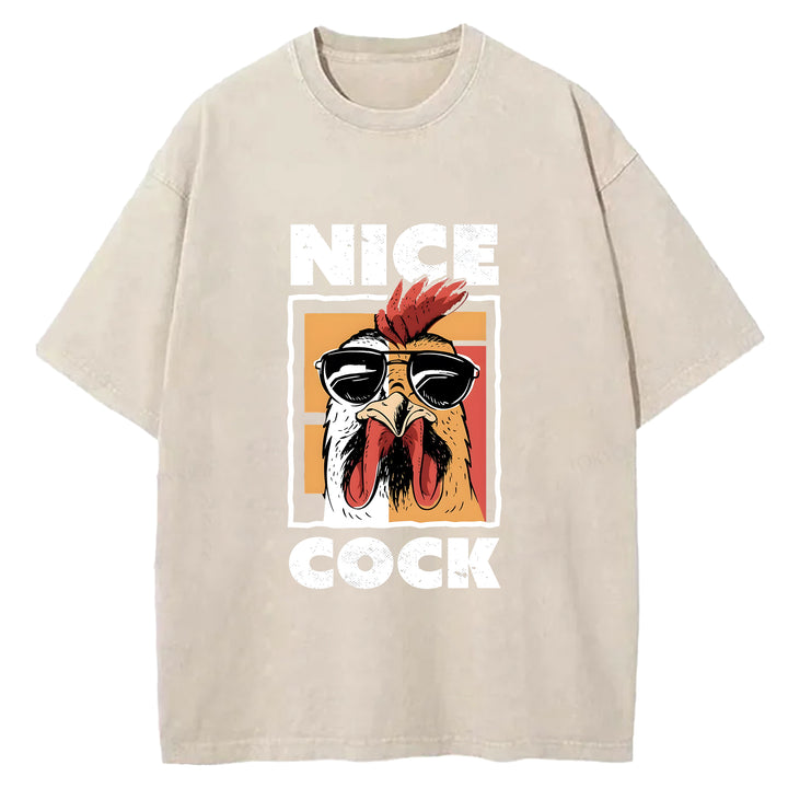 Nice Cock Chicken Washed Crew Neck T-Shirt