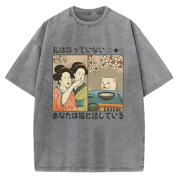 You're Talking To A Cat Washed Crew Neck T-shirt