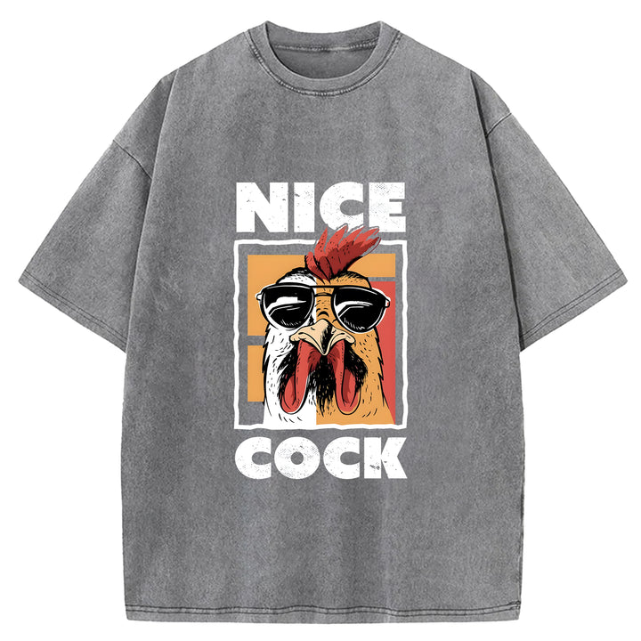 Nice Cock Chicken Washed Crew Neck T-Shirt