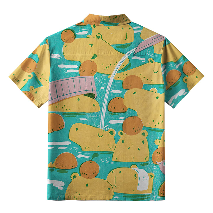 Cute Capybaras Taking A Bath Button-up Shirt