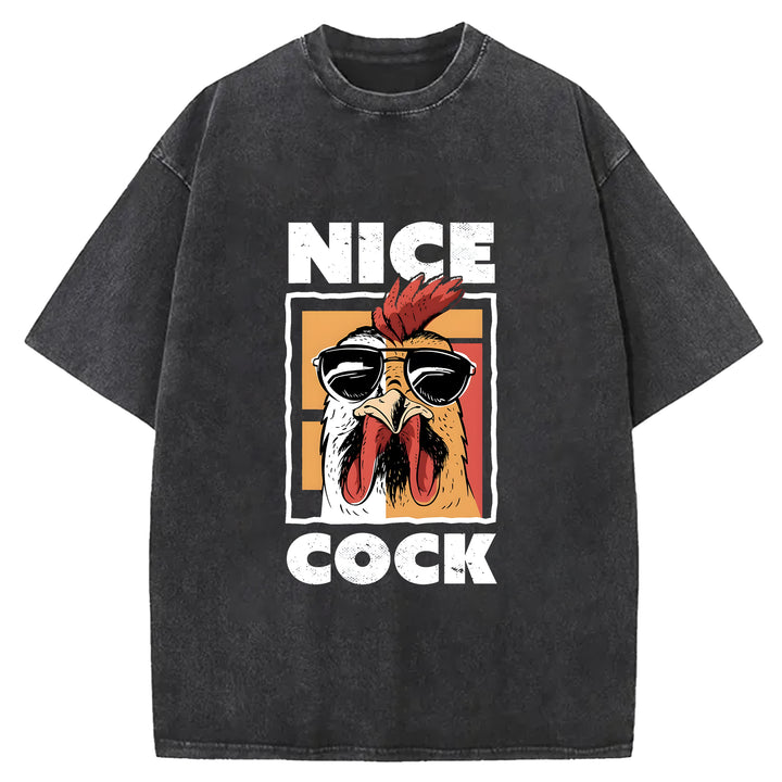 Nice Cock Chicken Washed Crew Neck T-Shirt