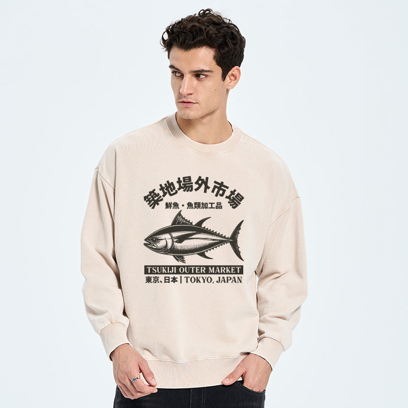 Tokyo Japan Tsukiji Fish Market Washed Sweatshirt