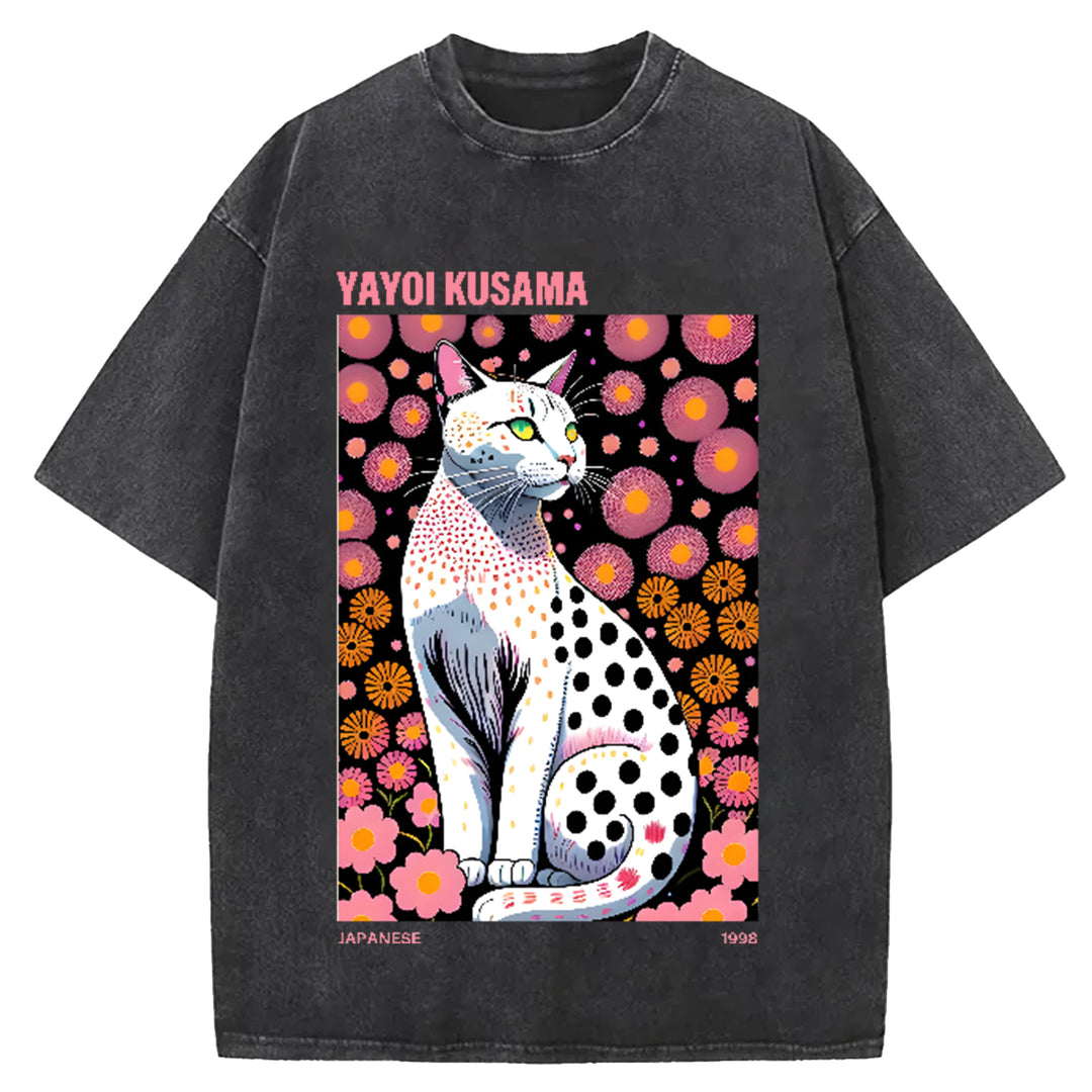 Yayoi Kusama Flower Vintage Japanese Design Washed Crew Neck T-Shirt