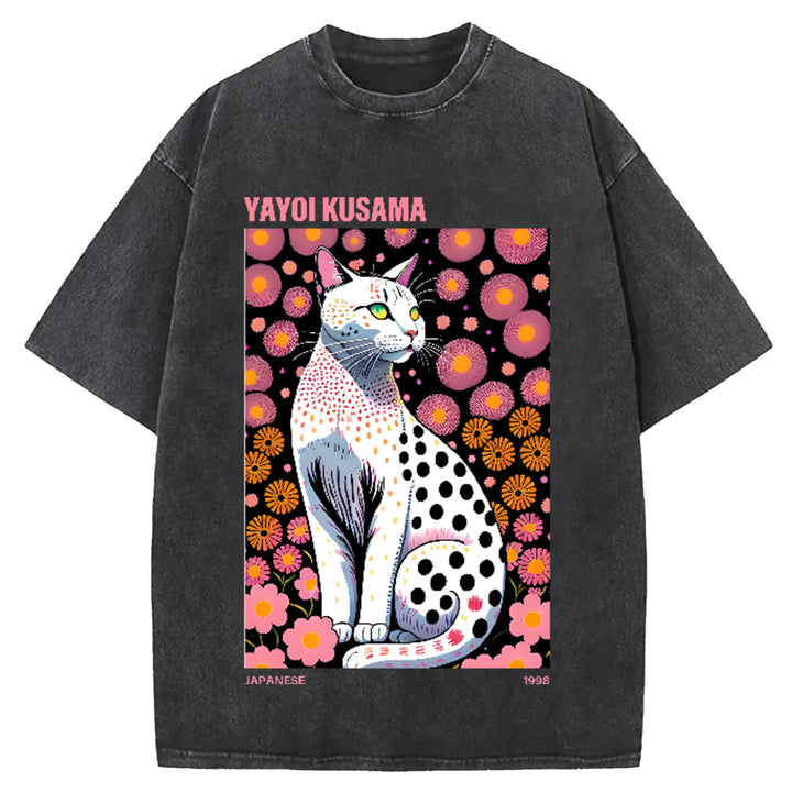 Yayoi Kusama Flower Vintage Japanese Design Washed Crew Neck T-Shirt
