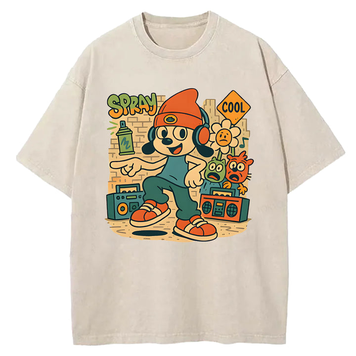 Parappa The Rapper Vintage Design Washed Crew Neck T-Shirt