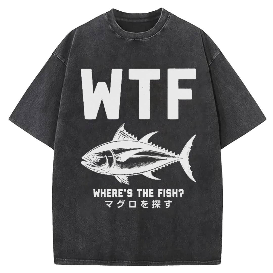 WTF Where's The Fish Washed Crew Neck T-Shirt