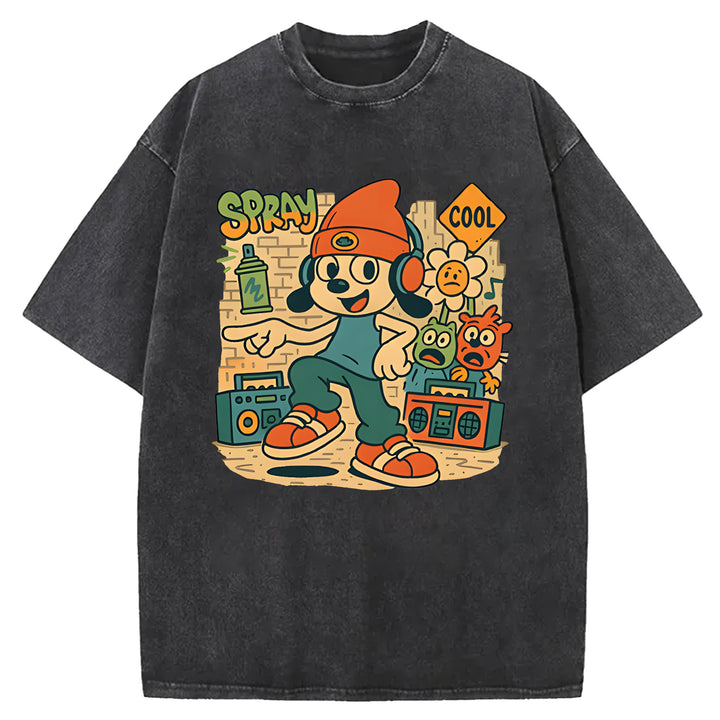 Parappa The Rapper Vintage Design Washed Crew Neck T-Shirt