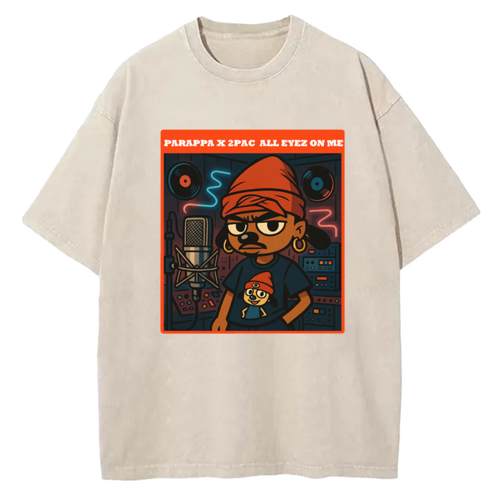 Parappa The Rapper Vintage Design Washed Crew Neck T-Shirt