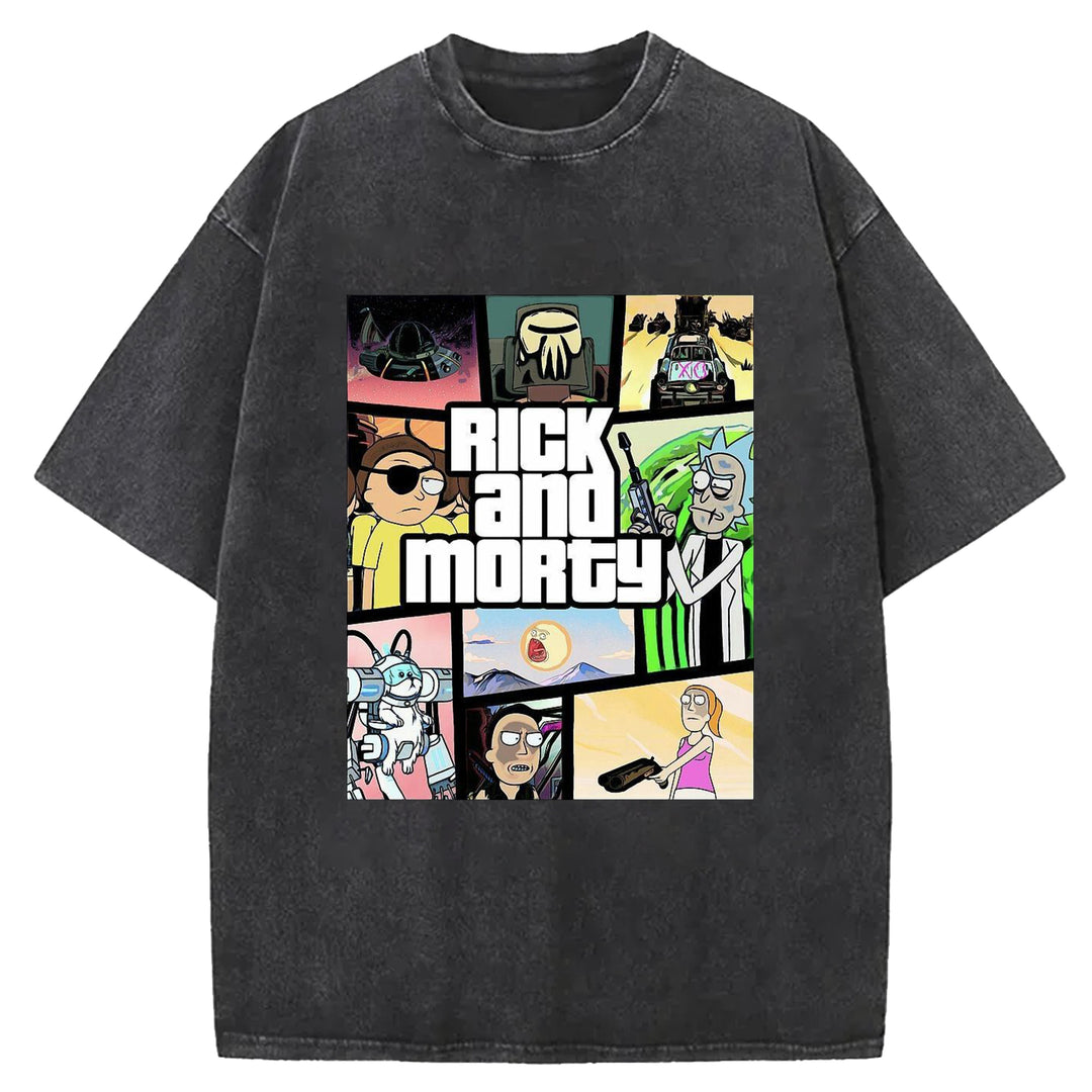 Funny Cartoon Washed Crew Neck T-shirt