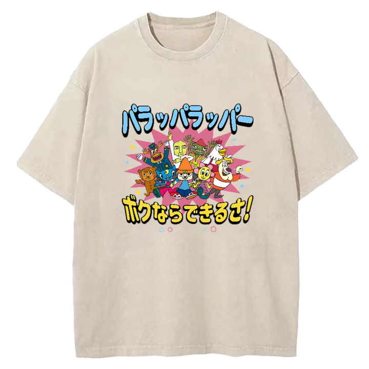 Parappa The Rapper Vintage Design Washed Crew Neck T-Shirt