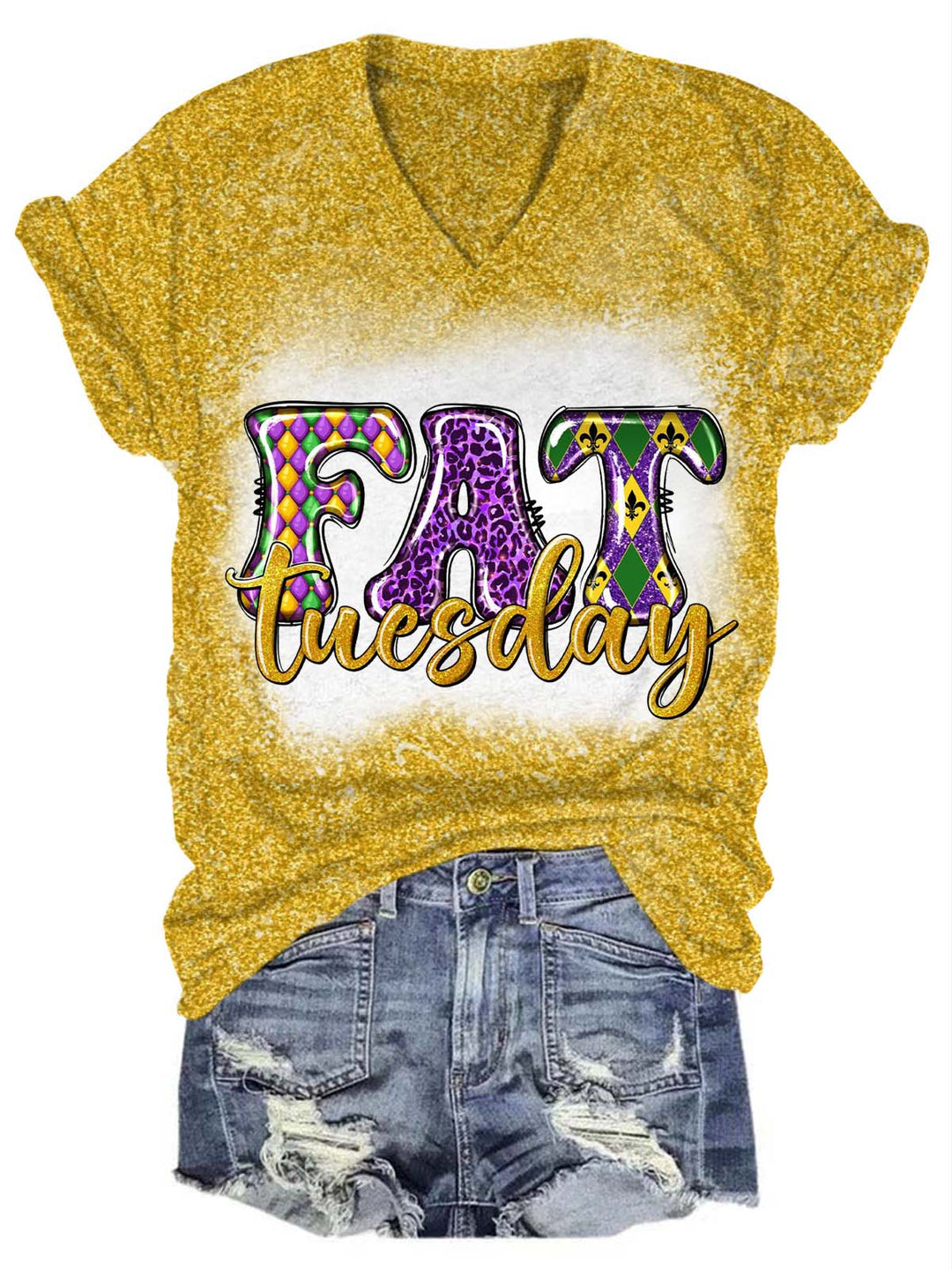 Fat Tuesday Mardi Gras Glitter T-Shirt