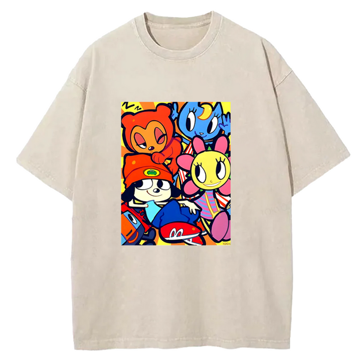 Parappa The Rapper Vintage Design Washed Crew Neck T-Shirt