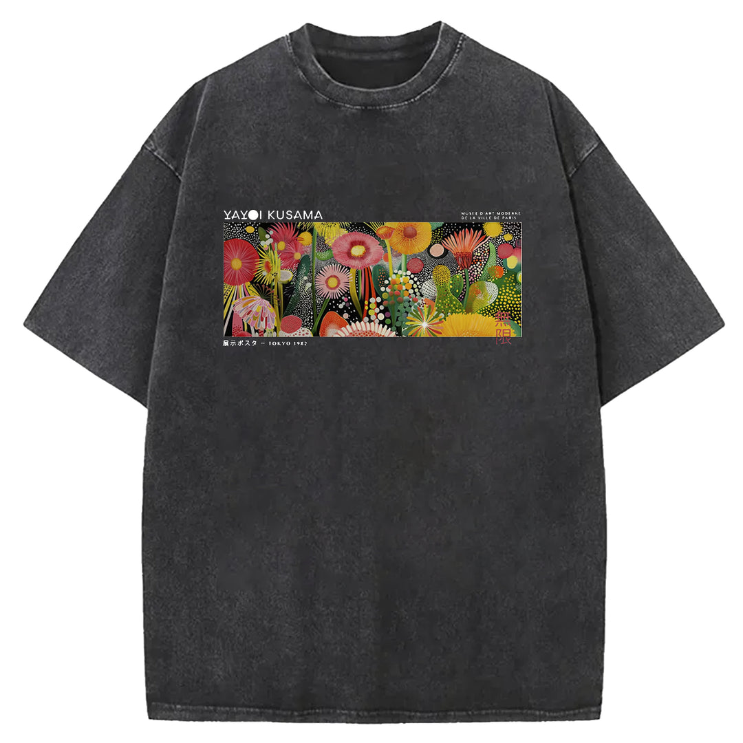 Yayoi Kusama Polka Dot Floral Washed Crew Neck T-Shirt