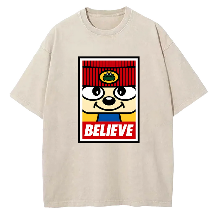 Parappa The Rapper Vintage Design Washed Crew Neck T-Shirt