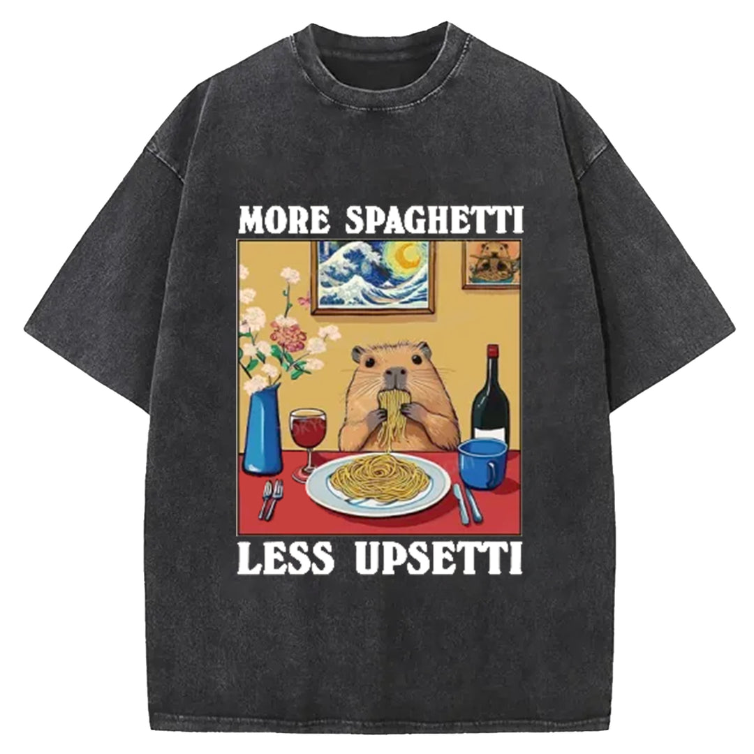 More Spaghetti Less Upsetti Capybara Washed Crew Neck T-Shirt