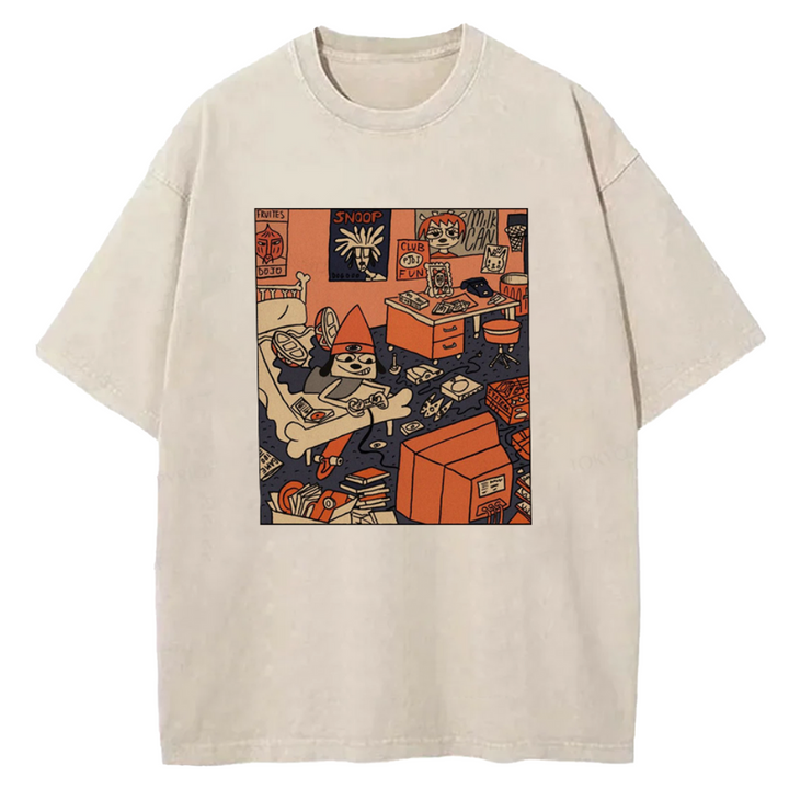 Parappa The Rapper Vintage Design Washed Crew Neck T-Shirt