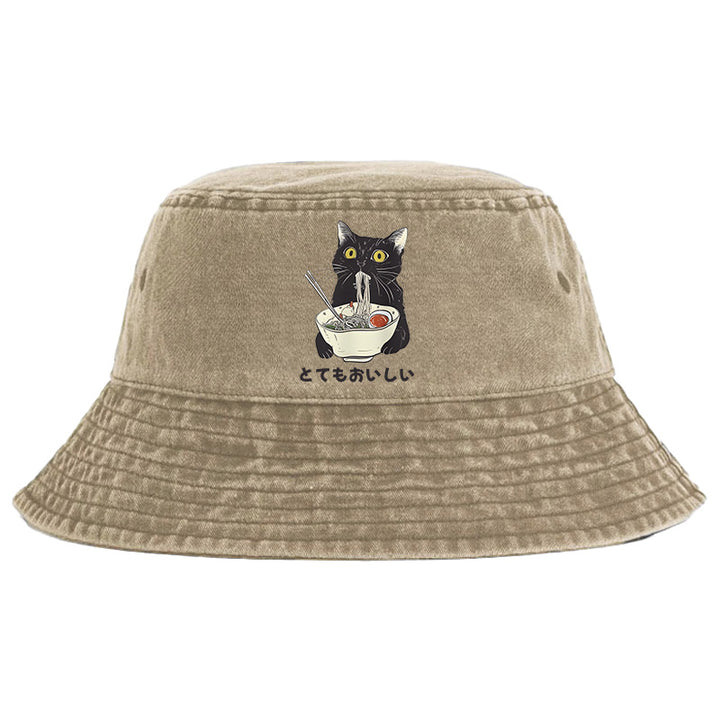 Cats Eat Ramen Noodles Washed Bucket Hat