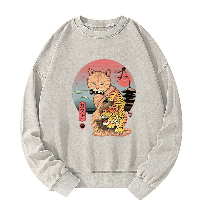 Katana Cat Tattoo Washed Sweatshirt