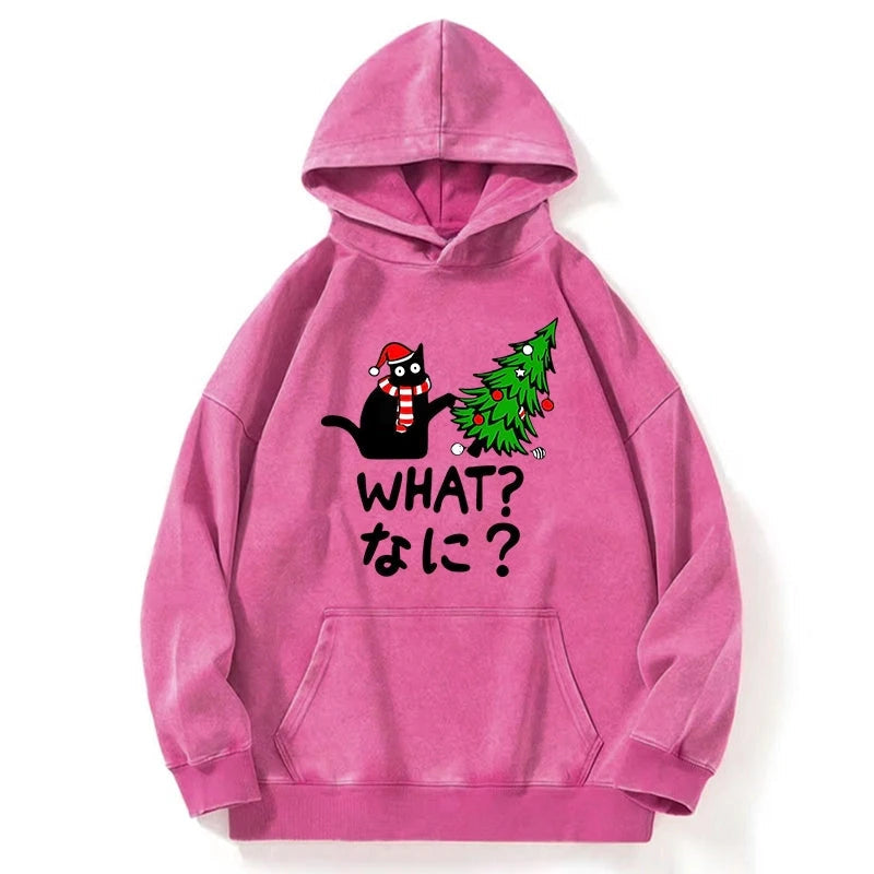 Naughty Cat Christmas Washed Hoodie